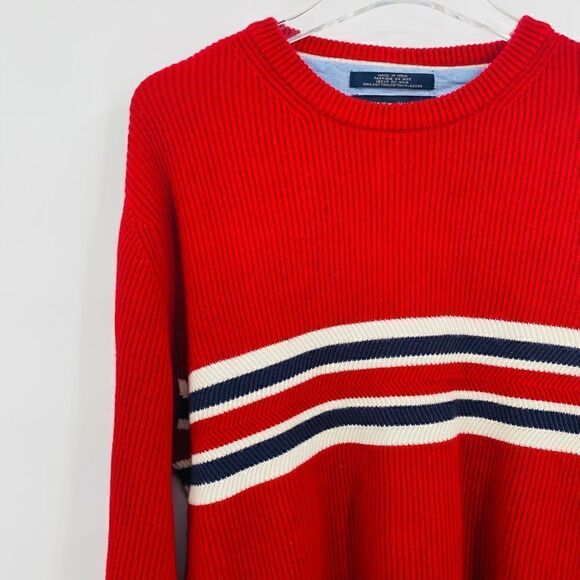 Tommy Hilfiger Size Large Red Flag Print Ribbed Knit Long Sleeve Sweater - Picture 4 of 6